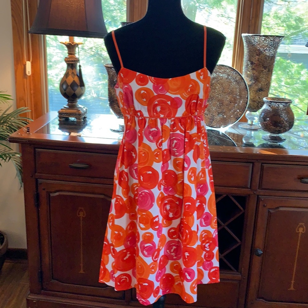 London Times Orange & Pink Print Sundress with spaghetti strap size 8